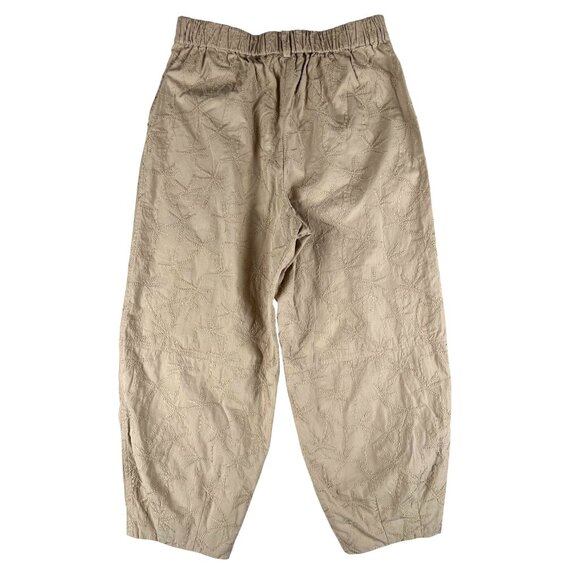 House Of Harlow 1960 Tan Embroidered Cotton Barrel Leg With Elastic Waist US M - Picture 2 of 12